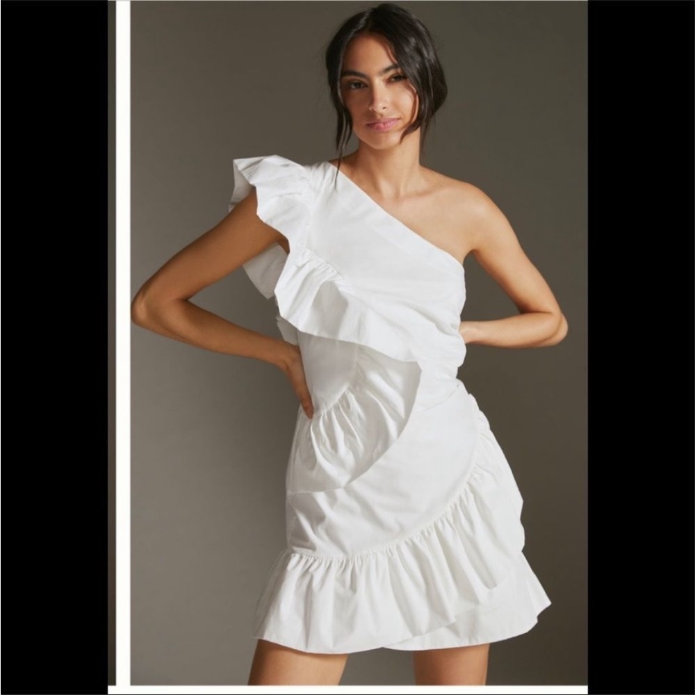 NWT Anthropologie Maeve one shoulder ruffle dress wedding party bridal cocktail